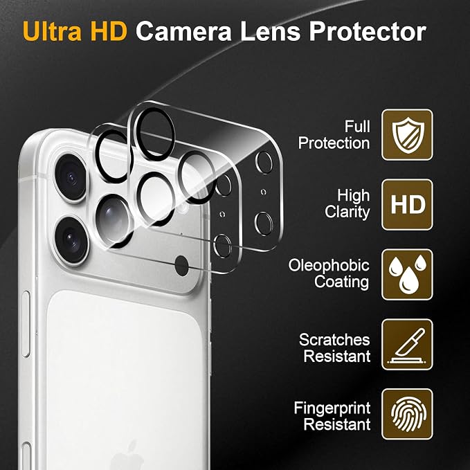 3 Pack Camera Lens Protector for iPhone 17 Pro Max | Tempered Glass,Anti-Fingerprint,9H Hardness,Scratch Resistant,Easy to Install,Bubble Free,HD Clarity - Image 5