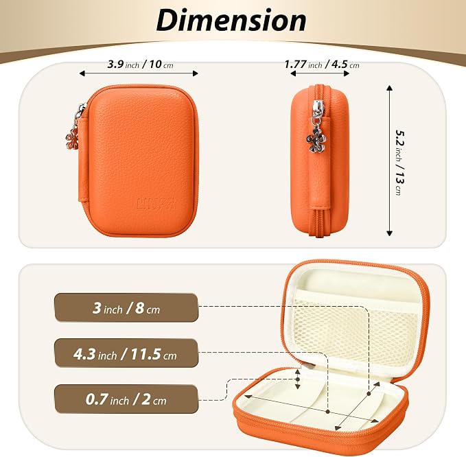 Digital Camera Case for KODAK PIXPRO FZ55/FZ45, Case Only, Orange | Fits CAMKORY DC403 and Canon PowerShot ELPH 360 HS Compact Digital Cameras, Small Hard Shell Camera Pouch with Mesh Pocket - Image 2