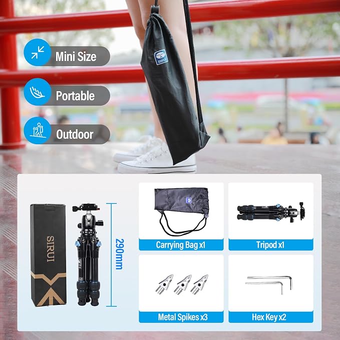 SIRUI AM-203 Aluminum Mini Travel Tripod, B00K Ball Head, 360° Panoramic | 20LB Load, 16.7" Height, 11.4" Folded, Lightweight, Tabletop, DSLR, Mirrorless Camera, Travel Photography - Image 8