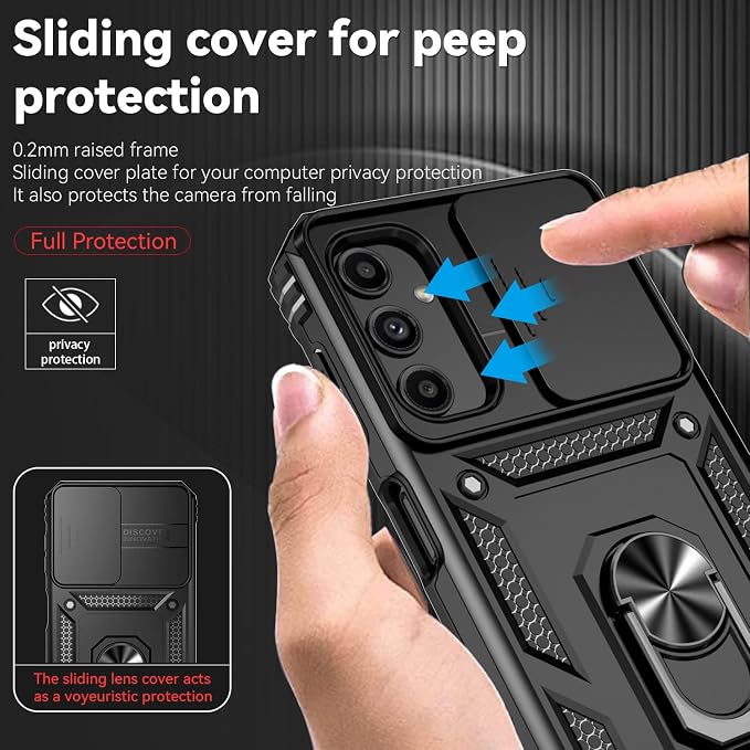 for Samsung Galaxy A14 5G Case with Screen Protector & Camera Lens Cover, [Military Grade] 16FT Drop Tested, Magnetic Kickstand Rugged Shockproof Protective Case for Samsung A14 5G, Black - Image 3