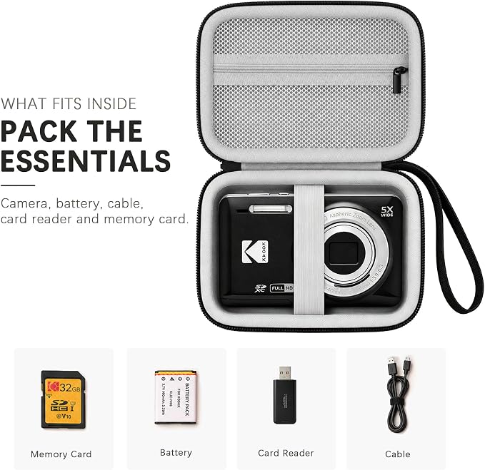Camera Carrying Case for KODAK PIXPRO FZ55/ FZ45 Digital Camera | Camera Storage Case. Hard Protective Bag With Mesh Pocket Fits Batteries Cable Memory Card Card Reader, Black+ Grey - Image 3