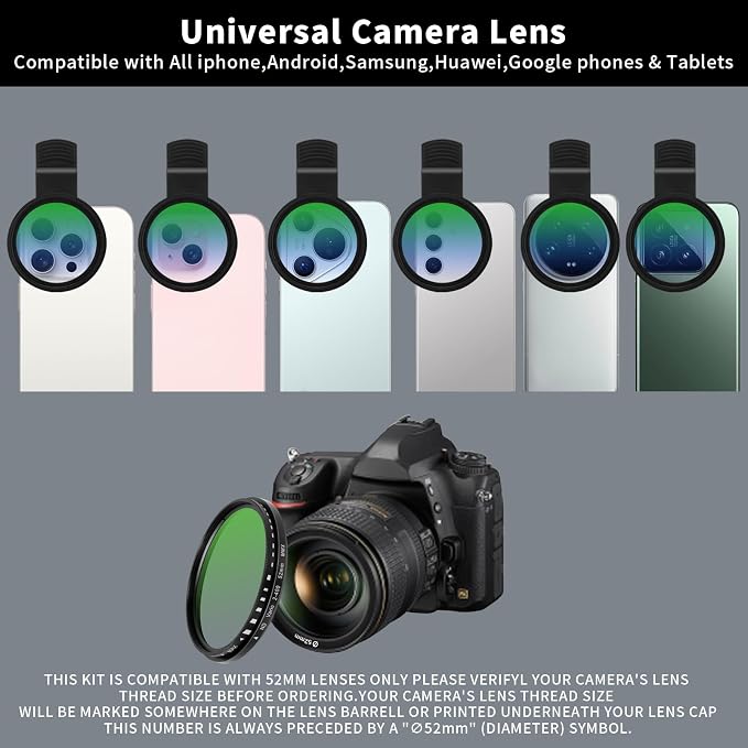 Phone 52MM Variable ND2-ND400 Filter, Multi-Coating Clip Adjustable Neutral Density Lens Kit, Compatible with iPhone 16/15/14/13 Pro Max, Samsung Galaxy, Google Pixel and Other Smart Phones - Image 5