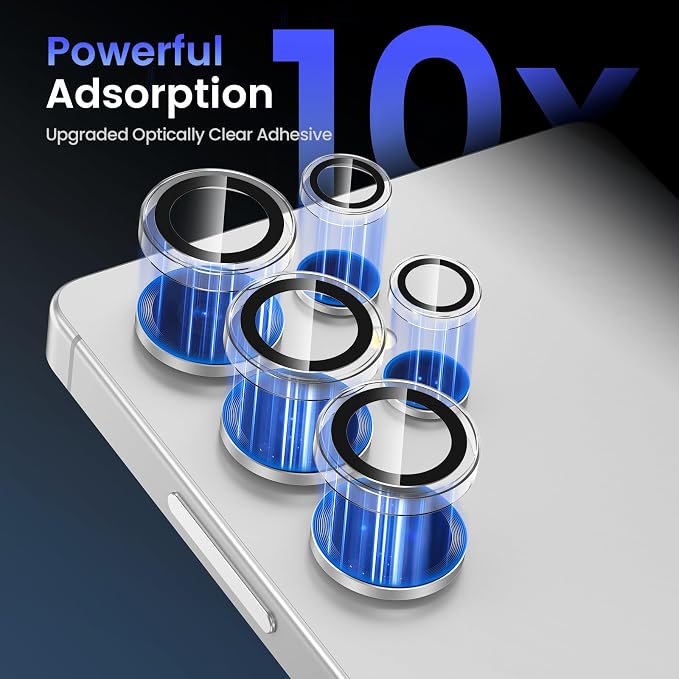 Tensea Compatible with Samsung Galaxy S25 Ultra Camera Lens Protector | 9H Tempered Glass Camera Cover Screen Protector Metal Individual Ring [Installation Tray][Case Friendly] - Image 4