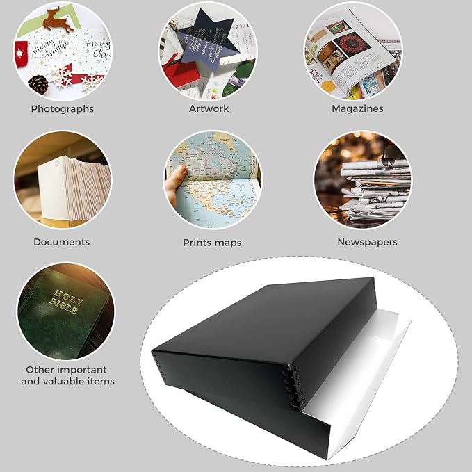 Lineco Museum Archival Storage Box, Drop Front, 11.75x15.25x3 in, Black | Acid-Free with Metal Edge, Preserves Picture Longevity, Organize Photos, Newspapers, Prints, Documents, Crafts, DIY - Image 8