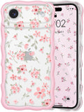 QLTYPRI for iPhone Air Pink Flower Case, Clear Cute Pink Floral Flower Phone Case Curly Wavy Aesthetic Phone Cover, Soft Slim Transparent TPU Shockproof Protective Cover for Women Girls - Pink by QLTYPRI