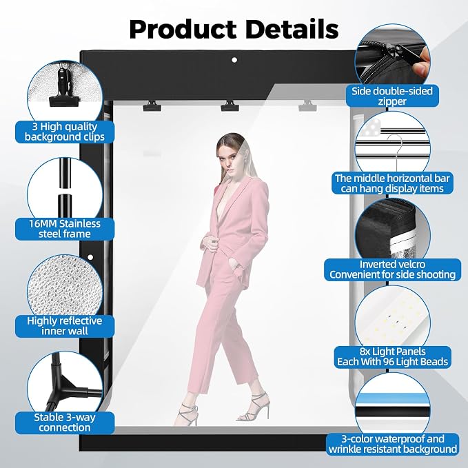 Photo Light Box, Portable 47"x39"x78" Photo Studio Light Box, Shooting Tent Kit with 768 Light Beads and 3 Color Backdrops. Large Lightbox with 6 Stepless Dimming Light Boards for Photography - Image 6