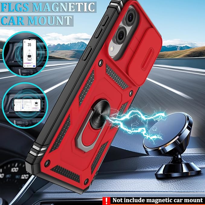 Gritup Fit for Samsung Galaxy S25 Edge Case with Slide Camera Cover | 2 Pcs Screen Protector, Build in 360° Rotating Ring Kickstand, Military Grade Protective Phone Case, Red+Black - Image 6