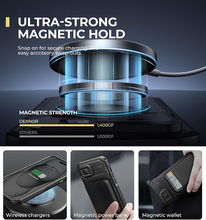 Dexnor for iPhone 14 Pus/15 Plus Case with Slide Camera Cover & Adjustable Kickstand, Compatible with MagSafe, Rugged Shockproof Bumper Cases Heavy-Duty Magnetic Protective Cover,6.7 inch,Black - Image 3