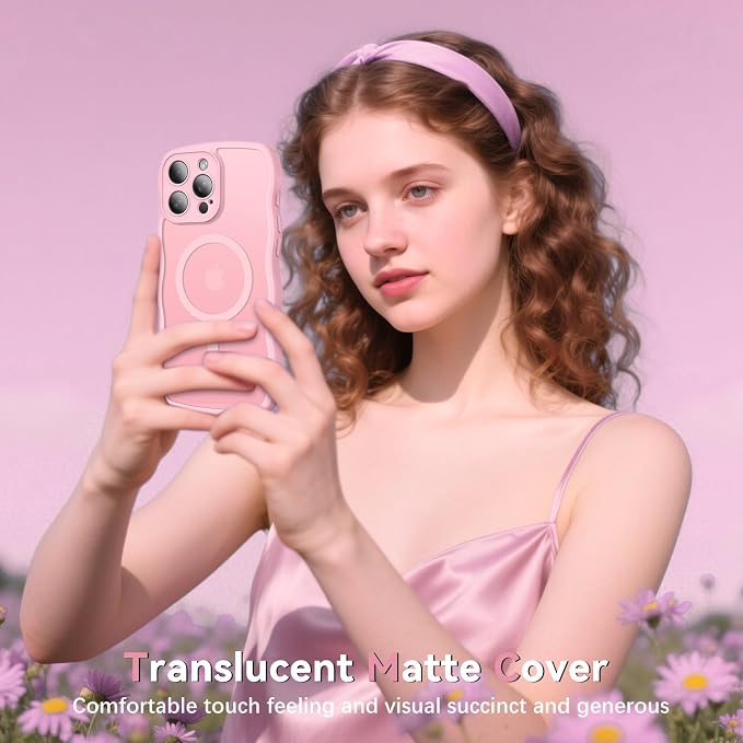 BENTOBEN Magnetic for iPhone 16 Pro Case, Cute Wavy [Full Camera Protection][Compatible with MagSafe] Matte Anti-Slip Bumper Women Girls Boys Protective Cover for 16 Pro 6.3" 2024, Light Pink - Image 7