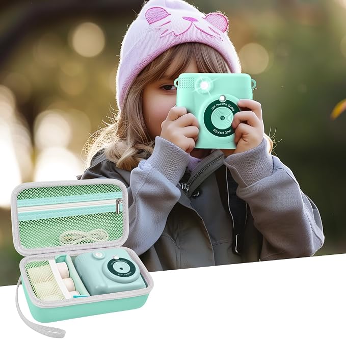 Kids Instant Print Camera Case, Travel Storage Bag for Girls Boys | for ESOXOFFORE for Dylanto for Anchioo for WEEFUN for GKTZ for Amzelas for Mafiti, Mesh Pocket, Wrist Strap, Mint Green - Image 6