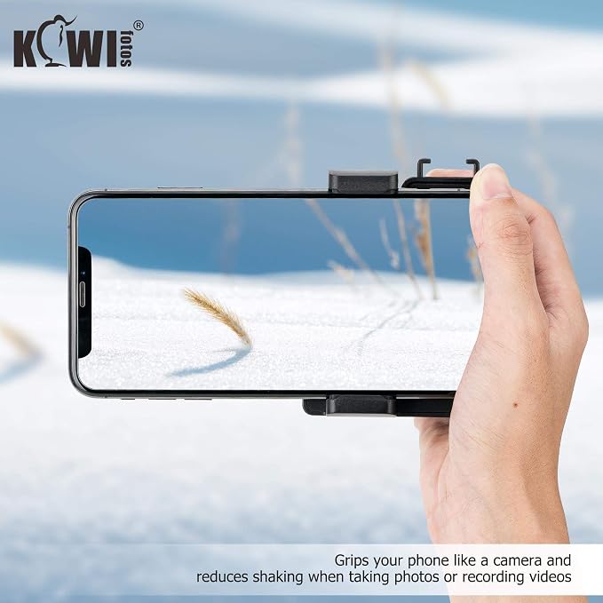 KIWIFOTOS Phone Camera Grip with Remote Shutter Cold Shoe Mount | Fits 2.3-3.3" phones inch. for iPhone 17 16 15 Pro S26 S25, vlog & selfie. Cold shoe for mic/light. 1/4" tripod thread. - Image 4