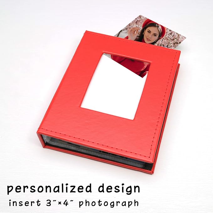 Small Photo Album 4x6, Pack of 2 Leather Photo Book, Each Mini 26-Page Album Holds 52 Photos, Art Presentation Folder for Postcards & Picture Storage Red - Image 2