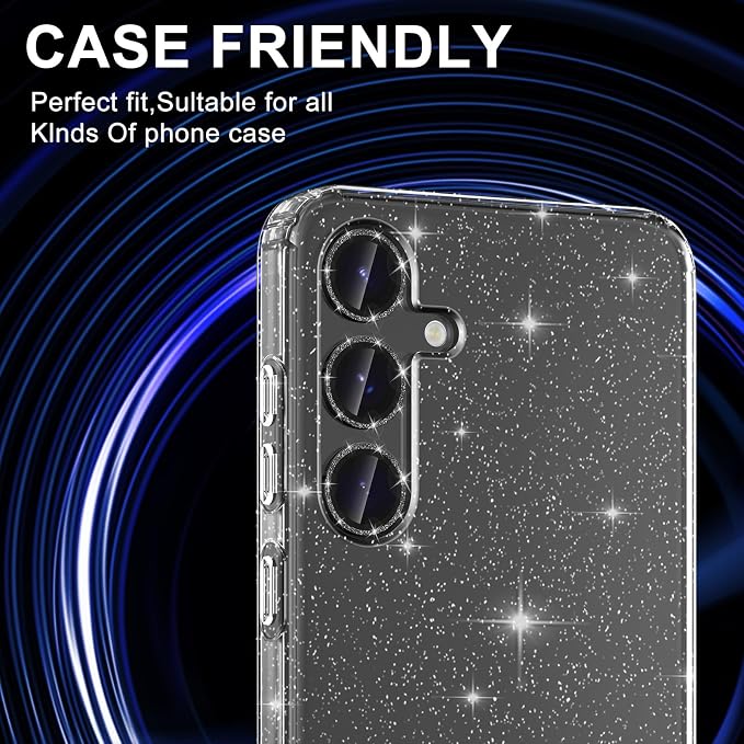 for Samsung Galaxy S23 FE Camera Lens Protector, Individual Metal Ring Tempered Glass Lens Cover, [Strong Adsorption] Scratch Resistant Ultra-Thin HD Clear Lens Cover, 1 Set-Black Sparkly - Image 5