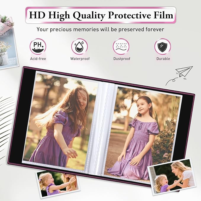 Small Photo Album 4x6,Linen Cover Slide-in Mini Photo Album Book Can Holds 100 4x6 Photos with 50 Black Sheets for Baby Family Pictures Artwork or Postcards Storage (Purple) - Image 4