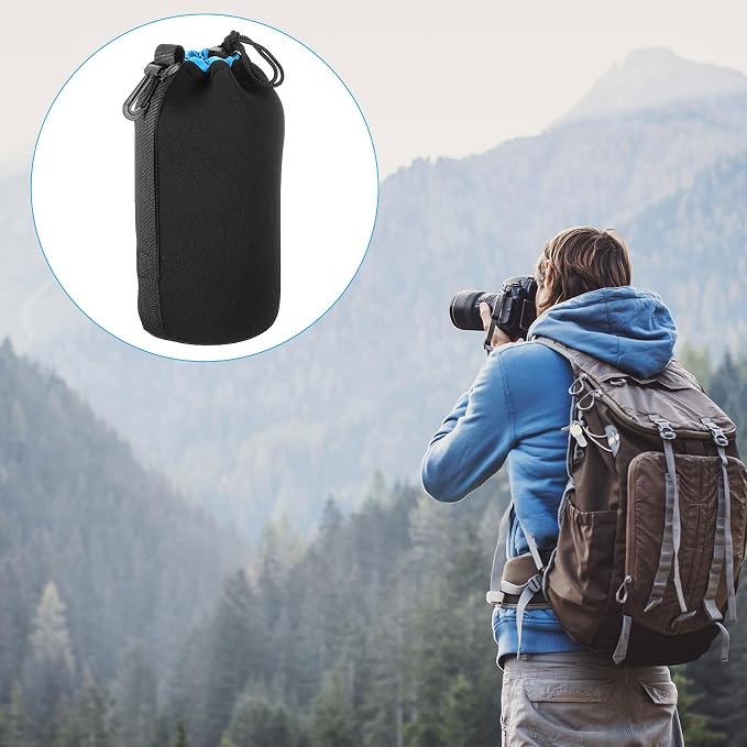 PATIKIL Camera Lens Bag, 2 Pcs 3.7" ID x 9.8" H Drawstring Lens Pouch with Thick Protective Neoprene, Lens Case for DSLR Camera Lens, Water Coffee Cups Black, Blue - Image 7