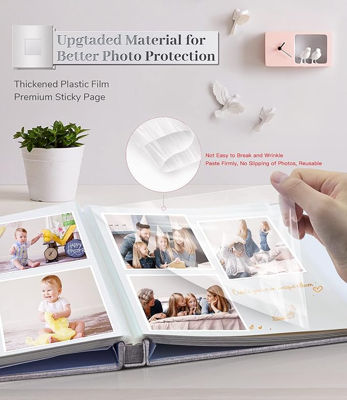 Artfeel Photo Album Self Adhesive Scrapbook Album for 3x5 4x6 5x7 8x10 Pictures,60 Pages Linen Cover with Display Window DIY Photo Book,Ideal Gifts for Family Travel Wedding Baby - Image 3