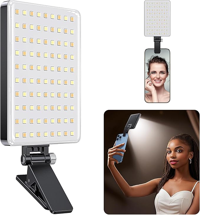 Coolpow Portable Selfie Light【84 LED】Rechargeable Phone Fill Lights with Clip【3 Light Modes】Portable Led Clip on Light for iPhone/Tablet/Laptop CRI97+ Perfect for Selfies Makeup TikTok Video Recording by Coolpow