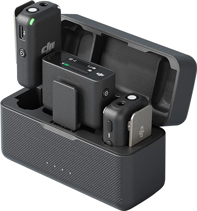 DJI Mic (2 TX + 1 RX + Charging Case), Wireless Lavalier Microphone, 250m (820 ft.) Range, 15-Hour Battery, Noise Cancellation Wireless Microphone for PC, iPhone, Record Interview, YouTube, Black | 15-Hour Battery, Easy for carrying and instant use wit... by Unknown