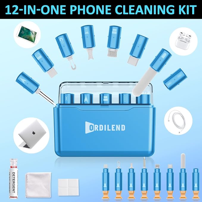 iPhone Cleaning Kit for Charging Port Cleaner AirPod Phone, Light Blue | Multi-Tool, iPhone Cleaner, Repair Lightning Cable USB C Speaker Charger iPad Connector, Compact Portable, with Storage Case - Image 2