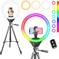 Sensyne 10'' RGB Ring Light with 50'' Extendable Tripod Stand, Circle Lights with Phone Holder for Live Stream/Makeup/YouTube Video/TikTok, Compatible with All Phones by sensyne