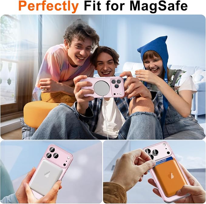 Magnetic for iPhone 17 Pro Case with Privacy Screen Protector, Pink | Full Camera Protection, Compatible with MagSafe, Translucent Matte Shockproof Phone Cover for iPhone 17 Pro Women Girls - Image 4