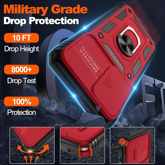 Gritup for Galaxy S21 Phone Case Military-Grade Shockproof with Kickstand | with 2 PCS Screen Protector, Slide Camera Cover, Heavy Duty Outdoor Protection Funda para Galaxy S 21 Cover-Red+Black - Image 3