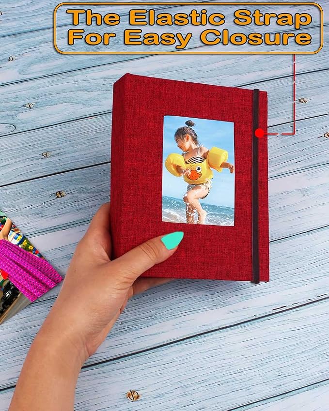 GPIRAL Small Photo Album 4x6 – Clear Pages, Linen Cover with Front Window, Pack of 2, Each Album Holds 52 Photos, Small Brag Book for 4x6 Pictures, Red Fabric - Image 2