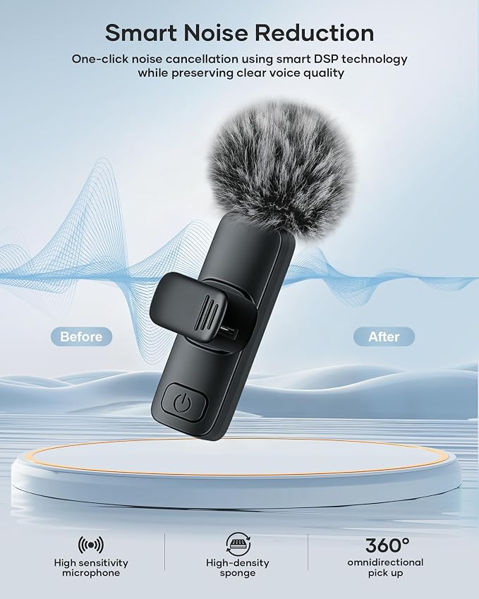 3-in-1 Wireless Lavalier Microphone for iPhone, iPad, Android, Camera - Noise-Canceling Mini Mic with 2.4G Ultra-Low Latency for Vlog, TikTok & YouTube Streaming (2 Mics) - Image 7