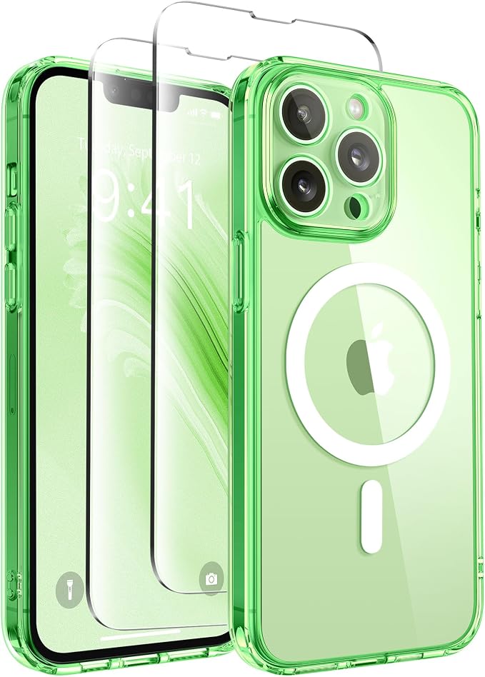 CAPRARO for iPhone 13 Pro Max Case, Compatible with MagSafe | Upgraded [Full Camera Protection] Shockproof Protective Slim Translucent Matte Magnetic Phone Case 6.7'', Clear Green by CAPRARO