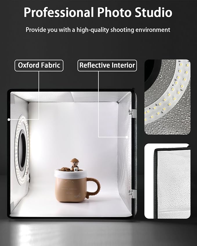 Light Box Photography, Portable Photo Studio Booth Box, 10" x 10" Professional Mini Shooting Tents with 104 LED Lights Dimmable, 6 Backdrops for Small Product: Jewelry, Miniature Models etc. - Image 2