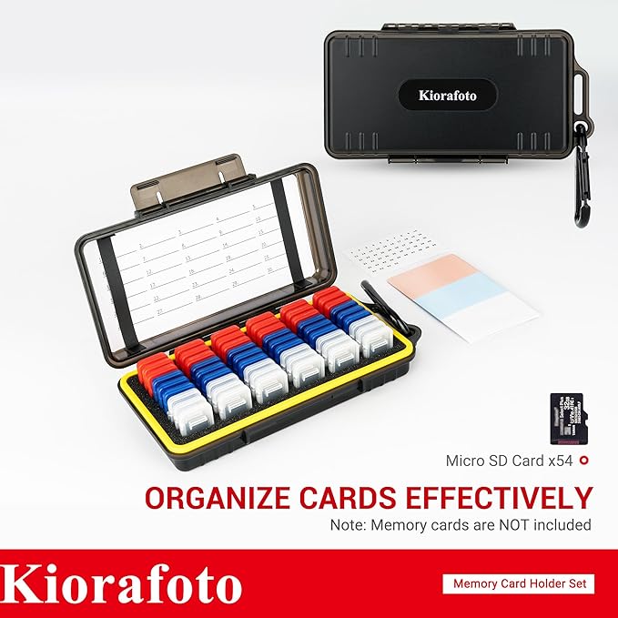 Dual Protect Micro SD Card Case with 54 PCS Clear Memory Card Holders | Water-Resistant Anti-Shock,with Labels & Carabiner,MicroSD MicroSDHC MicroSDXC Card Carrying Case,for 54 TF MSD Cards Storage - Image 2