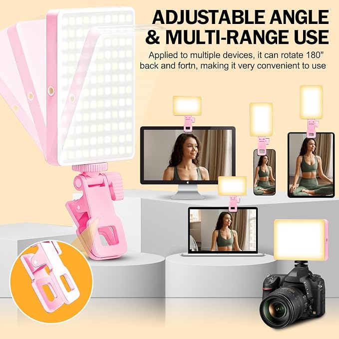 120 LED Selfie Light for iPhone, Portable Phone Light with Clip & Camera Tripod Adapter - 5000mAh Rechargeable, 3 Lighting Modes, CRI 97+ for Video Recording, TikTok, Tripod Mount Rings - Image 7