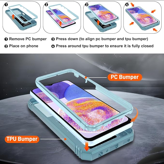 Gritup for Galaxy A23 5G Case Military-Grade Shockproof with Kickstand | (   ) with 2 PCS Screen Protector, Slide Camera Cover, Heavy Duty Funda para A 23 5G Cover, Green+Pink - Image 4