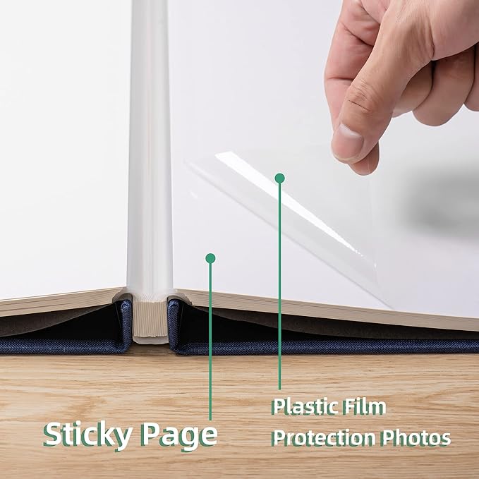 Large Photo Album Self Adhesive Scrapbook Album for 4×6 5×7 8×10 Pictures DIY Magnetic Linen Cover Album 40 Pages for Family Wedding Gifts with Metal Pen and Plastic Board Dark Blue - Image 5