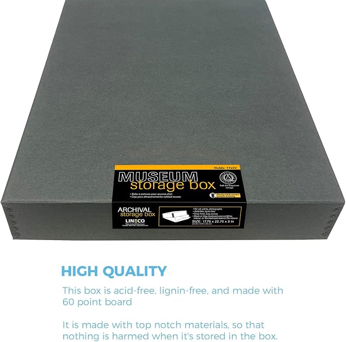 Lineco Museum Archival Storage Box, Drop Front, 17.75x22.75x3 in, Gray | Acid-Free with Metal Edge, Preserves Picture Longevity, Organize Photos, Newspapers, Prints, Documents, Crafts, DIY - Image 3