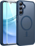 FNTCASE for Galaxy A15 5G Phone Case, Screen Protector, Blue | Translucent Matte Magnetic Back, 14FT Military Grade Drop Protection, Shockproof Protective, for Samsung A 15 Cover by FNTCASE