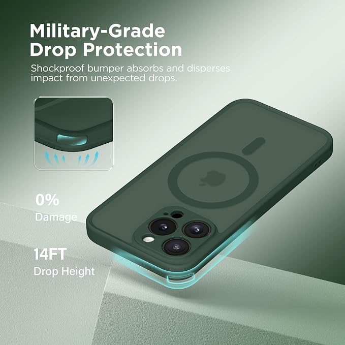 CAPRARO for iPhone 13 Pro Max Case, Compatible with MagSafe | Upgraded [Full Camera Protection] Shockproof Protective Slim Translucent Matte Magnetic Phone Case 6.7'', Deep Green - Image 6