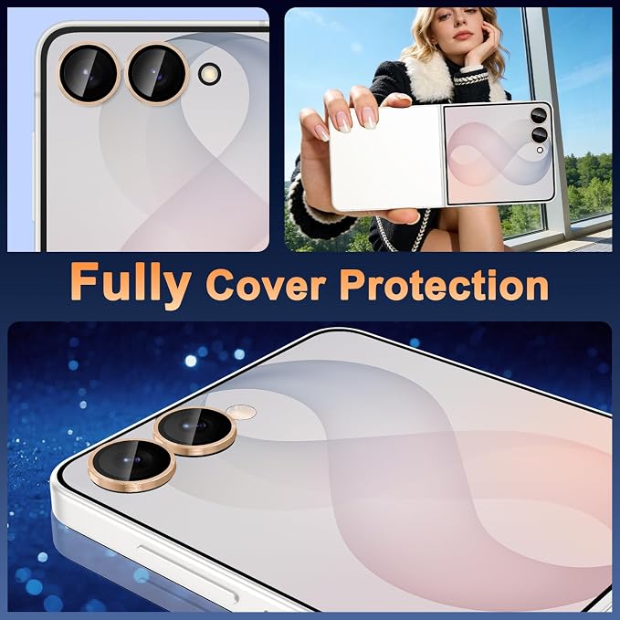 Meshine for Samsung Galaxy Z Flip 8 Camera Lens Protector,Scratch Proof,Strong Adsorption,9H Hardness with Metal Ring Camera Cover,Ultra Thin Case Friendly,Accessories Lens Protector,Gold - Image 7
