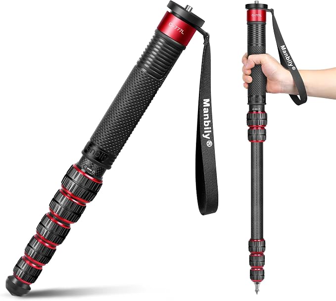 Camera Monopod, C-777L 36mm Tube Carbon Fiber Monopod with Walking Stick Handle, Portable Compact Lightweight for DSLR Cameras Travel, Max Load 40lbs by Manbily