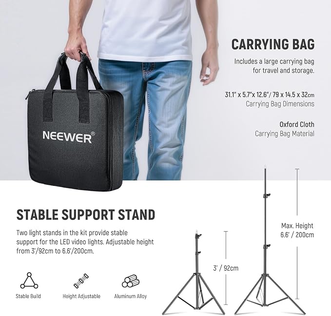 NEEWER Upgraded RGB LED Studio Video Light with Tripod Stand, App Control 50W 7000Lx CRI97+ 3200-5600K Dimmable Panel Key Lighting Kit for Game Streaming YouTube Recording Photography, RGB660 PRO II | App Control, 50W 7000Lx CRI97+ 3200-5600K Dimmable,... - Image 8