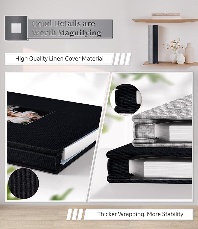 Artfeel Photo Album Self Adhesive Scrapbook Album for 3x5 4x6 5x7 8x10 Pictures,40 Pages Linen Cover with Display Window DIY Photo Book,Ideal Gifts for Family Travel Wedding Baby - Image 5
