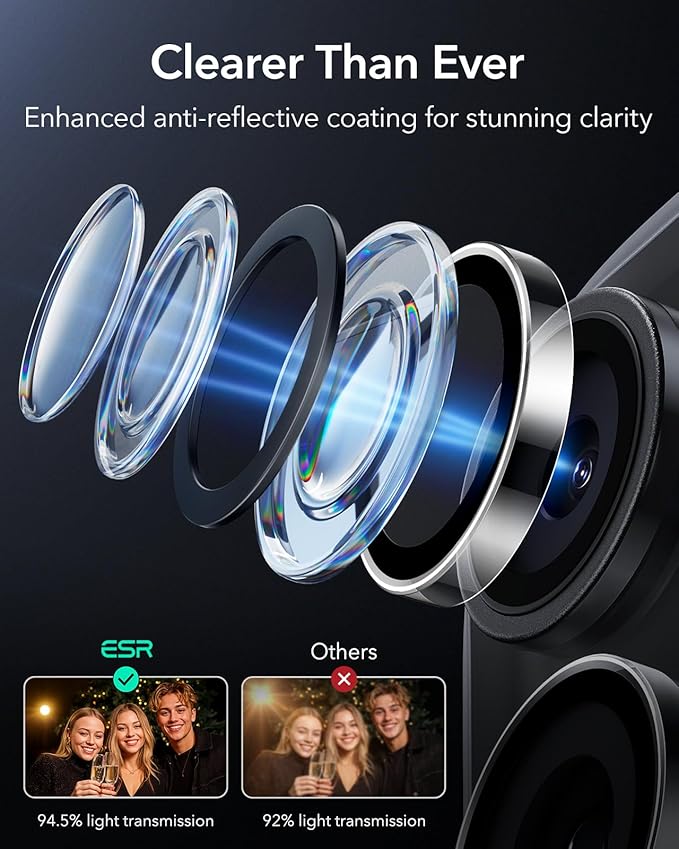 ESR for iPhone 17 Pro Max/17 Pro Camera Lens Protector, 1 Pack, Clear | Individual Camera Cover, 9H Tempered Glass, Original Camera Clarity, for iPhone 17/16/15/14 Pro Max/Pro, Case Friendly - Image 5