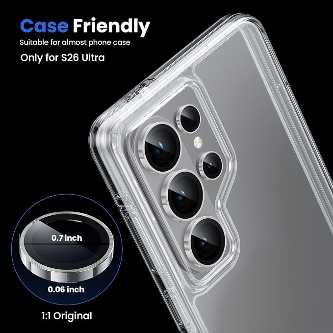 WSKEN for Samsung Galaxy S26 Ultra Camera Lens Protector - Ultra Thin | Case Friendly, 9H Shatterproof Tempered Glass, Anti Scratch Metal Circle, Camera Screen Protector Cover Accessories, Silver - Image 5
