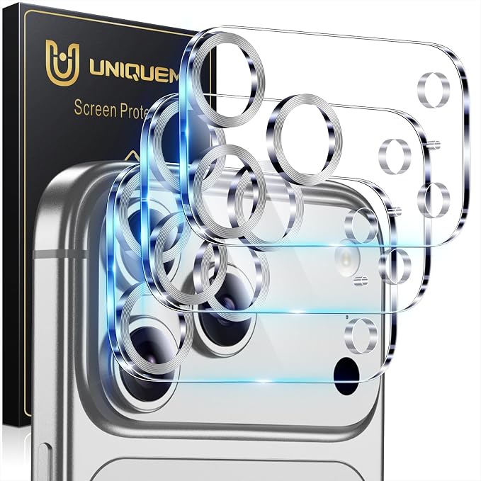 UniqueMe 3 Pack for iPhone 17 Pro Max Camera Lens Protector - Silver | Drop Protection, Case Friendly, 9H Tempered Glass, Camera Cover Screen, Update New Version by UniqueMe