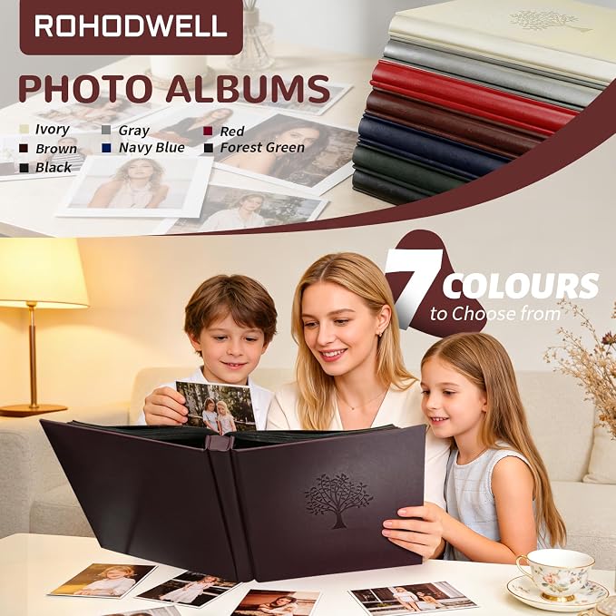 Leather Photo Album 4x6 Pockets, Picture Album for Family Christmas Gift | Large Capacity PU Leather Cover 600 Pockets Black Inner Page Slip In Holds Horizontal & Vertical Photos - Image 7