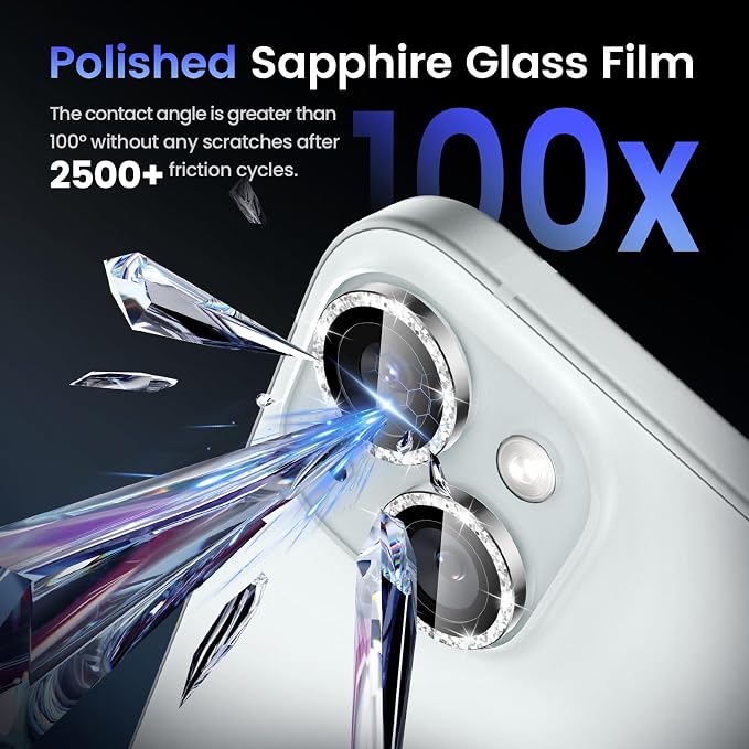 Tensea for iPhone 15/15 Plus Camera Lens Protector Bling, Camera Cover | 9H Tempered Glass Camera Screen Protector, Metal Individual Ring for iPhone15 6.1inch/ 15Plus 6.7inch, HD Clear, Easy Install - Image 5