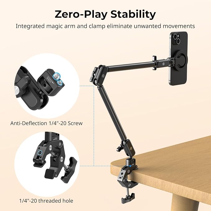 SMALLRIG Desktop Clamp Magic Arm Kit for MagSafe for iPhone, 55cm / 21.6" Two-Stage Adjustable Flexible Arm with Secure Grip for Smartphone, Webcam, Action Cameras - 5626 - Image 7