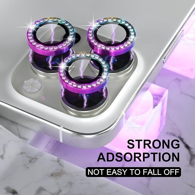 Choiche for iPhone 16 Pro/iPhone 16 Pro Max Camera Lens Protector | Ultra HD, Bling 9H Tempered Glass Camera Cover Screen Protector Metal Ring Decoration Accessories (Diamond-Colorful) - Image 6