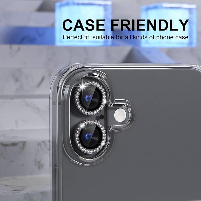 Choiche for iPhone 16/16 Plus Camera Lens Protector Bling, Diamond-Black | Ultra HD, 9H Tempered Glass Camera Cover Screen Protector Metal Individual Ring Decoration Accessories, 2-Lens, 6.1/6.7-inch - Image 4