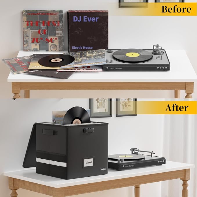 DocSafe Vinyl Record Storage Box with Lock,Fireproof Record Organizer Storage for 100+ Single Records(12-inch), Collapsible Storage Crate with Lid & Handles for Valuable Album Collection,Black,2 Pack - Image 6